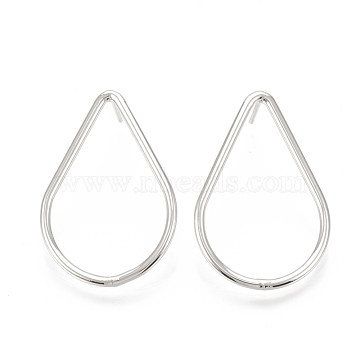 Brass Stud Earrings, teardrop, Nickel Free, Real Platinum Plated, 30x20mm, Pin: 0.8mm(KK-T029-08P)