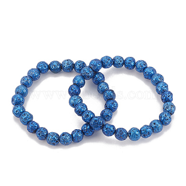 bracelets extensibles perlés en pierre de lave synthétique(G-T104-35B)-1