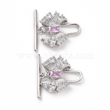 Brass Pave Pearl Pink Cubic Zirconia Toggle Clasps(KK-E068-VC190)-2