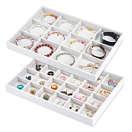 2Pcs 2 Styles MDF Jewelry Trays for Earrings Rings Necklaces, Covered with Velvet, Rectangle, Antique White, 34.7x24.3x3.1cm, 1pc/style(ODIS-PH0001-85A)