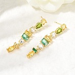 Rectangle Brass Micro Pave Cubic Zirconia Dangle Stud Earrings, Cadmium Free & Lead Free, Rack Plating, Long-Lasting Plated, Real 18K Gold Plated, Green, 51.5x8mm(EJEW-Z153-01G-01)