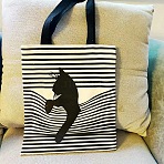 Cute Cat Cloth Shoulder Bags, Reusable Shopping Bags with Handles, Rectangle, Black, 39x34x0.6cm(ABAG-R001-01A)