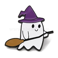 Halloween Ghost Theme Alloy Enamel Brooch, Pin for Backpack Clothes, Hat, 30.5x32x1.5mm(JEWB-E022-03EB-05)