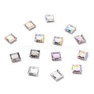 K9 Faceted Glass Rhinestone Cabochons, Flat Back, Back Plated, Square, Mixed Color, 8x8x3mm(GLAA-H106-G01-M)