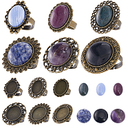 DIY Gemstone Finger Ring Making Kit, Including Bowknot & Oval & Flower Adjustable Alloy Ring Settings, Natural & Synthetic Mixed Stone Cabochons, 12Pcs/bag(DIY-SC0022-30)