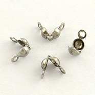 Stainless Steel Bead Tips, Open Clamshell Bead Tips, Stainless Steel Color, 8x4mm, Hole: 1.3mm, 3mm inner diameter, about 43pcs/5g(X-STAS-R061-01)