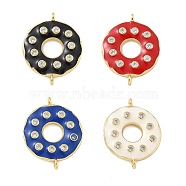 Rack Plating Brass Clear Cubic Zirconia Donut Connector Charms, with Enamel, Real 18K Gold Plated, Long-Lasting Plated, Cadmium Free & Lead Free, Mixed Color, 23x18x3mm, Hole: 1.4mm(KK-A234-030G-02)