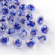 Handmade Luminous Inner Flower Lampwork Beads, Round, Blue, 12mm, Hole: 2mm(LAMP-R129-12mm-08)