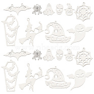 20Pcs 10 Styles 201 & 304 Stainless Steel Pendants, Ghost & Skull & Spider, Stainless Steel Color, 15~45x10~39x1~2mm, Hole: 1.2~2mm, 2pcs/style(STAS-SC0005-15)