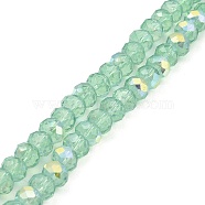 Baking Painted Transparent Glass Beads Strands, Imitation Opalite, Faceted, AB Color Plated, Round, Medium Aquamarine, 8x6.5mm, Hole: 1.4mm, about 64~65pcs/strand, 16.34~16.54''(41.5~42cm)(DGLA-A034-J8mm-B10)