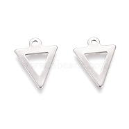 304 Stainless Steel Charms, Triangle, Stainless Steel Color, 12x9.5x0.5mm, Hole: 1mm(X-STAS-I123-18P)