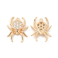 Brass & Cubic Zirconia Pendants, Spider Charm, Real 18K Gold Plated, 20.5x16x3mm, Hole: 1.2mm(X-KK-G468-13G)