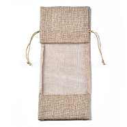 Rectangle Cotton Drawstring Winebottle Bags, with Transparent Gauze Window, Tan, 31~32x14~15x0.3cm(OP-Q053-016D)