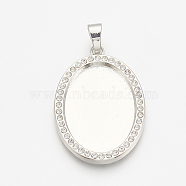 Alloy Pendant Cabochon Settings, Cadmium Free & Lead Free, Picture Memory Frame Pendants, with Rhinestone, Oval, Platinum, Tray: 30x20mm, 38.5x25x2.5mm, Hole: 4x6mm(X-PALLOY-S108-03P)