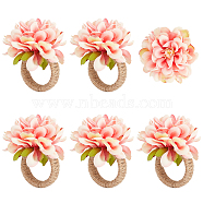 Jute Braided Napkin Rings, with Polyseter Artificial Flower, for Wedding, Valentine's Day, Anniversary, Orange Red, 75mm, Inner Diameter: 36.5mm(DJEW-WH0038-53A)