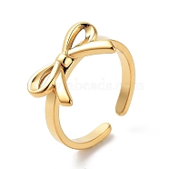 304 Stainless Steel Open Cuff Rings for Women, Bowknot, Real 18K Gold Plated, Adjustable, Bowknot: 10x16mm(RJEW-Z044-01G-02)