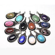Oval Antique Silver Zinc Alloy Natural & Synthetic Mixed Stone Big Pendants, Nickel Free & Lead Free, 53.5x30x10mm, Hole: 4.5x8.5mm(G-F228-27-FF)