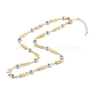 Brass Cobs Chain Necklaces, with Evil Eye Glass Enamel Links, White, Golden, 17.91 inch(45.5cm)(NJEW-JN03457)