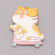Tiger Playing Chinese Zodiac Acrylic Brooch, Lapel Pin for Chinese Tiger New Year Gift, White, Orange, 41x32x7mm(JEWB-WH0022-16)