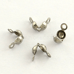 Stainless Steel Bead Tips, Open Clamshell Bead Tips, Stainless Steel Color, 8x4mm, Hole: 1.3mm, 3mm inner diameter, about 60pcs/5g(X-STAS-R061-01)