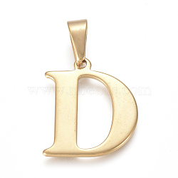 304 Stainless Steel Pendants, Golden, Initial Letter.D, 27x22x1.5mm, Hole: 3x8mm(STAS-F106-95G-D)