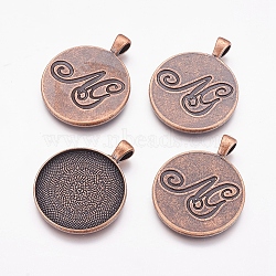 Metal Alloy Pendant Cabochon Settings, DIY Findings for Jewelry Making, Flat Round, Cadmium Free & Nickel Free & Lead Free, Red Copper, Tray: 30mm, 41x32x3mm, Hole: 4mm(X-TIBEP-D075-R-NR)