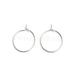 Brass Hoop Earring Findings, Round, Real Platinum Plated, 15mm, Pin: 0.7mm(KK-R112-038A)