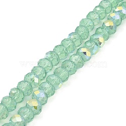 Baking Painted Transparent Glass Beads Strands, Imitation Opalite, Faceted, AB Color Plated, Round, Medium Aquamarine, 8x6.5mm, Hole: 1.4mm, about 63~65pcs/strand, 39~40cm(DGLA-A034-J8mm-B10)