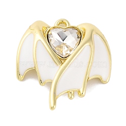 Alloy Enamel Pendants, with Rhinestone, Bat with Wing Charm, Golden, 21x18x4.5mm, Hole: 1.2mm(FIND-U024-01G-01)