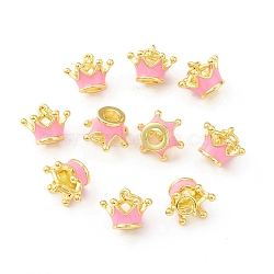 Eco-Friendly Brass Enamel Pendants, with Jump Ring, Lead Free & Cadmium Free, Real 18K Gold Plated, Crown Charm, Pink, 9x12x12mm, Hole: 3.5mm(KK-I698-26A)