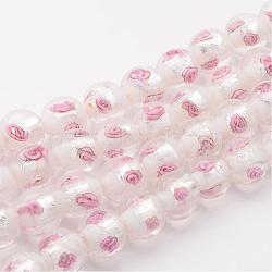 Handmade Silver Foil Lampwork Glass Beads, Inner Flower, Round, White, 11mm, Hole: 2mm(FOIL-ZZZ112-6)
