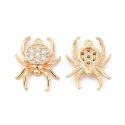 Brass & Cubic Zirconia Pendants, Spider Charm, Real 18K Gold Plated, 20.5x16x3mm, Hole: 1.2mm(X-KK-G468-13G)