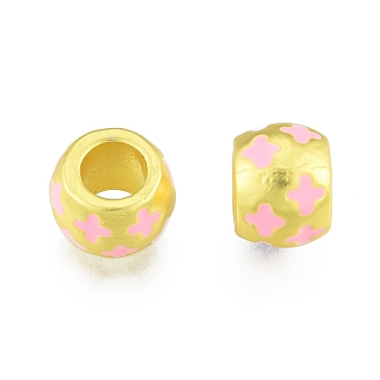 Alloy Enamel European Beads, Large Hole Beads, Matte Style, Rondelle with Cross, Matte Gold Color, 11x8.5mm, Hole: 6mm