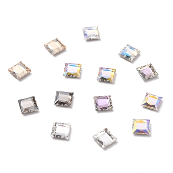 K5 Faceted Glass Rhinestone Cabochons, Flat Back, Back Plated, Square, Mixed Color, 8x8x3mm