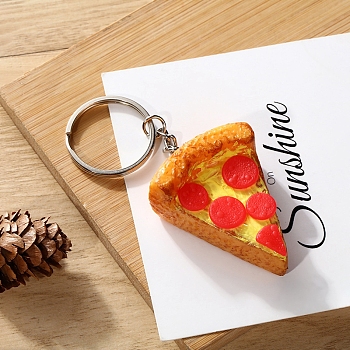 PVC Plastic Keychain, with Iron Key Rings, Pizza, Red, 5x3.8cm