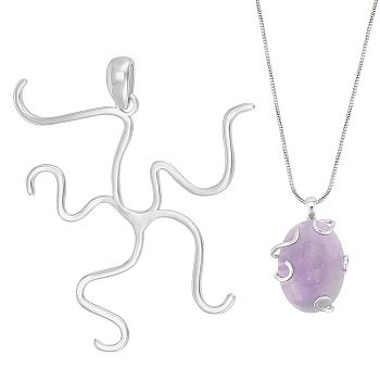 1Pc 925 Sterling Silver Blank Pendant Cabochon Settings, Claw Pendant Setting, Platinum, 32x26x1mm, Hole: 3x6mm