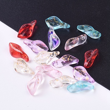 Transparent Glass Pendants, with Glitter Powder, Petal, Mixed Color, 17.5x8.5x4.5mm, Hole: 1mm