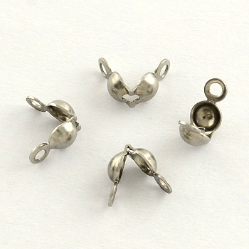 Stainless Steel Bead Tips, Open Clamshell Bead Tips, Stainless Steel Color, 8x4mm, Hole: 1.3mm, 3mm inner diameter, about 60pcs/5g