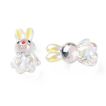 Transparent Acrylic Beads, with Enamel, AB Color Plated, Rabbit, Clear, 25x14.5x11mm, Hole: 2.5mm