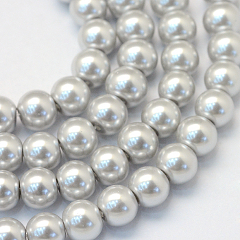 Baking Painted Pearlized Glass Pearl Round Bead Strands, Light Grey, 4~5mm, Hole: 1mm, about 210pcs/strand, 31.4 inch