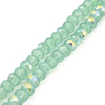 Baking Painted Transparent Glass Beads Strands, Imitation Opalite, Faceted, AB Color Plated, Round, Medium Aquamarine, 8x6.5mm, Hole: 1.4mm, about 64~65pcs/strand, 16.34~16.54''(41.5~42cm)