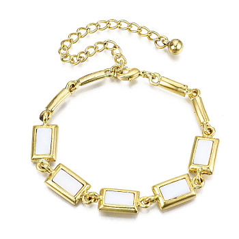 Electroplated Alloy Link Bracelets, with Natural Freshwater Shell, Cadmium Free & Lead Free, Rectangle, Seashell Color, Golden, 11 inch(28cm)