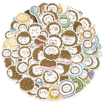 50Pcs Hedgehog Theme Waterproof PVC Adhesive Stickers Set, for DIY Scrapbooking and Journal Decoration, Camel, 36~73x36~73x0.2mm