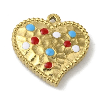 304 Stainless Steel Enamel Pendants, Real 18K Gold Plated, Heart Charm, Red, 22x22x4mm, Hole: 1.8mm