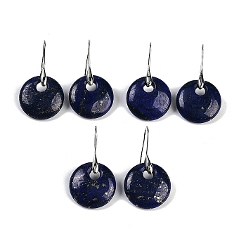 Natural Lapis Lazuli Dangle Earrings, with Rack Plating Brass Earring Hooks, Cadmium Free & Lead Free, Round, 23mm