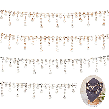 2 Yards 2 Colors Rhinestone Cup Chains, Iron Strass Chains, Resin Imitation Pearl Beaded Tassel Chains, Unwelded, Mixed Color, 4.5~37mm, 1 yard/color