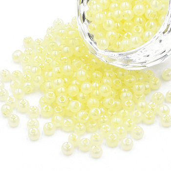 6/0 Imitation Jade Glass Seed Beads, Luster, Dyed, Round, Champagne Yellow, 4x3mm, Hole: 1.2mm, about 450g/bag