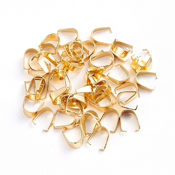 Stainless Steel Snap on Bails, Real 18K Gold Plated, 6.5x2.5mm, Inner Size: 6mm, Pin: 0.4mm