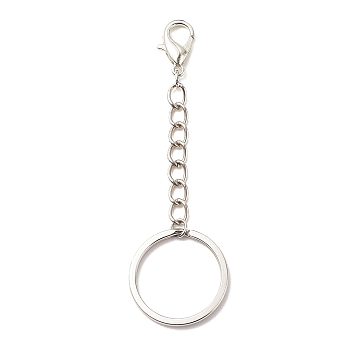 304 Stainless Steel Keychain, with Iron Twisted Chains Curb Chains, Zinc Alloy Lobster Claw Clasps, Platinum, 7.9cm