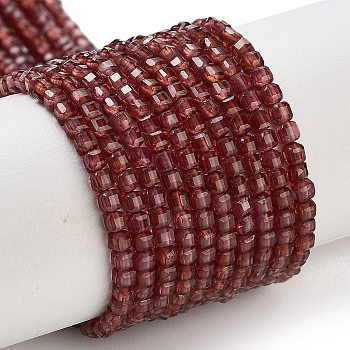 Natural Garnet Beads Strands, Grade AA, Faceted Table Cut Cube, 2x2x2mm, Hole: 0.5mm, about 199pcs/strand, 15.71''(39.9cm)